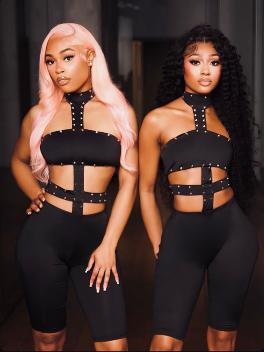 Rhinestone Cutout Romper