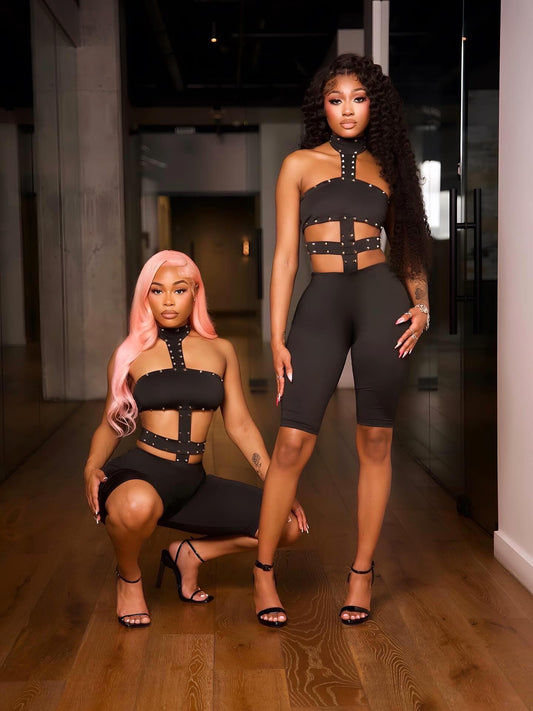 Rhinestone Cutout Romper