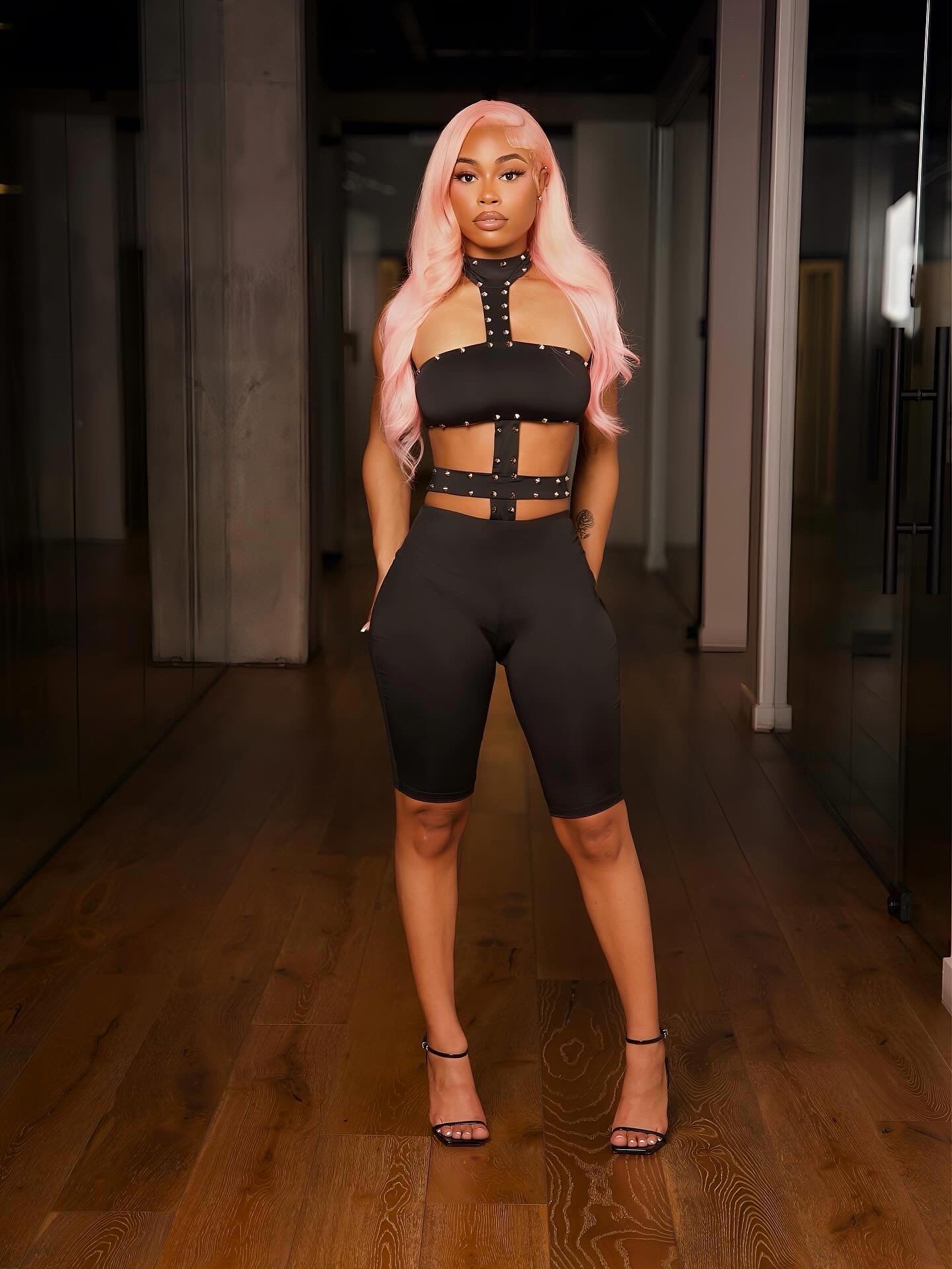 Rhinestone Cutout Romper